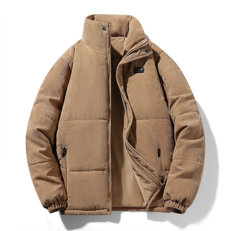 Men's puffer jacket with corduroy design and front pockets