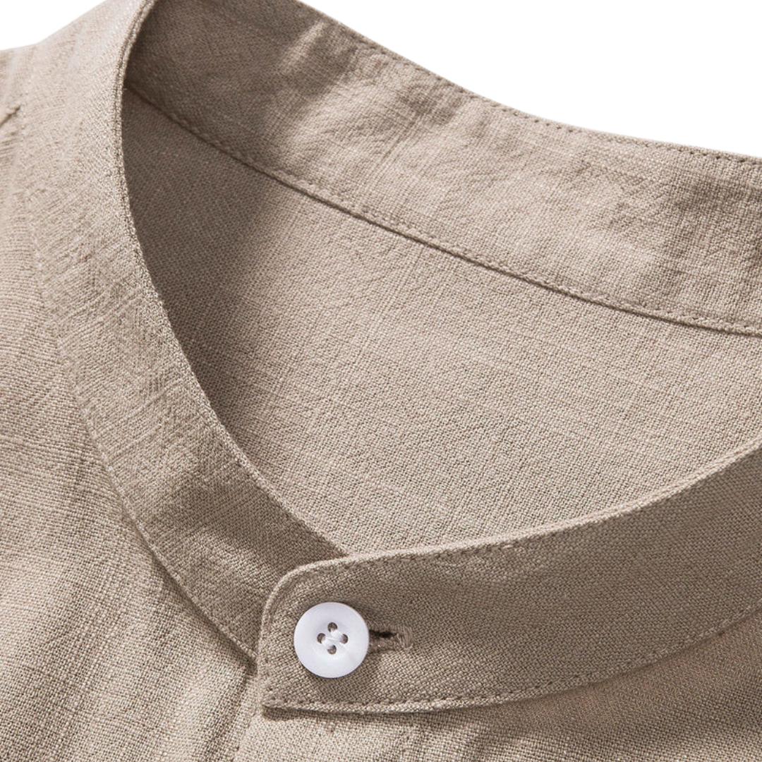 Linen And Rayon Blend Stand Collar Shirt